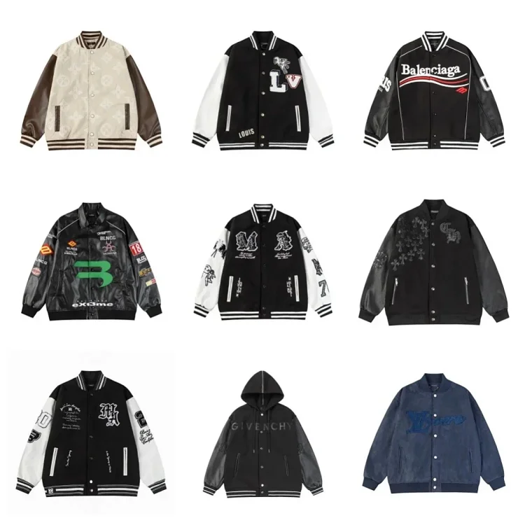 Louis Vuitton, Balenciaga, Givenchy Varsity Jackets Black White Leather Streetwear