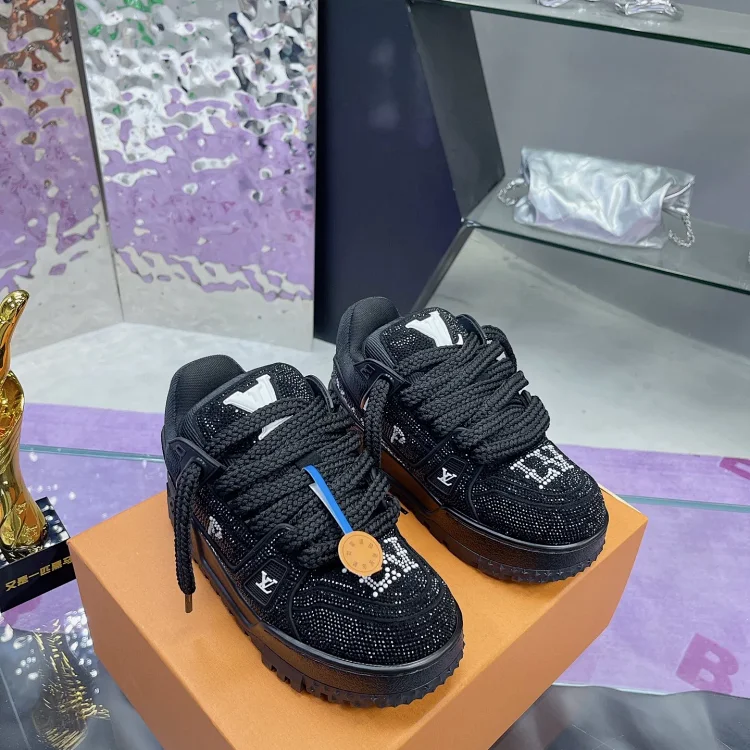 Louis Vuitton Black Crystal Sneakers, Black, Shoes