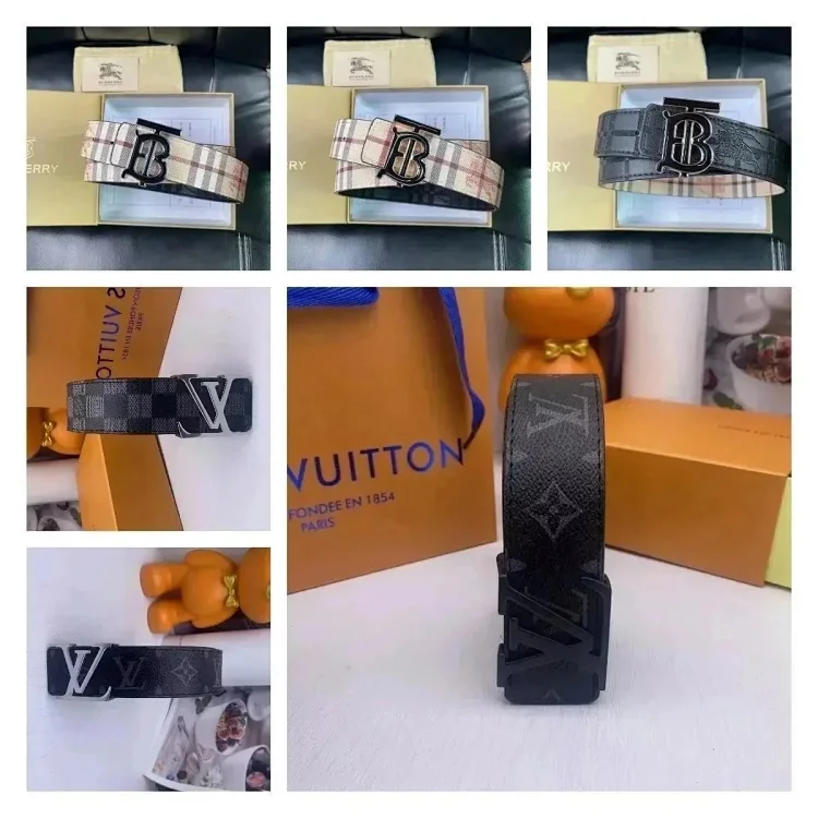 Louis Vuitton, Burberry Belts, Black and Plaid, Mise