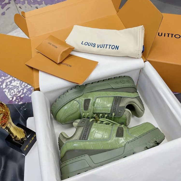 Louis Vuitton Crocodile-Effect Sneaker Olive Green Shoes