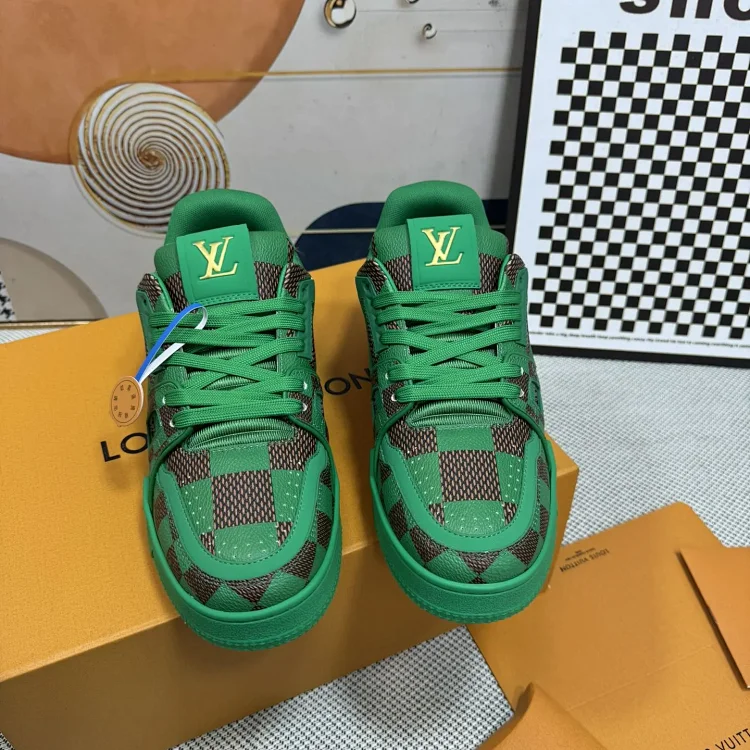 Louis Vuitton Green Checkered Sneakers Shoes