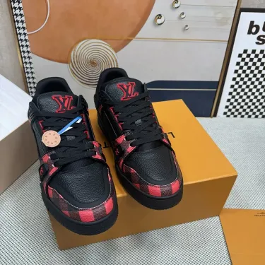 Louis Vuitton LV Trainer Sneaker Black Red Shoes