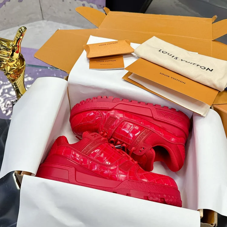 Louis Vuitton Red Leather Sneakers Shoes