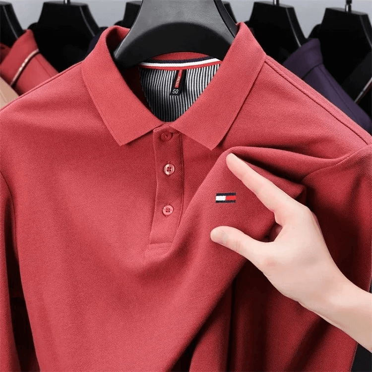 Men's long sleeve 100% cotton polo shirt, new style (red for reference)