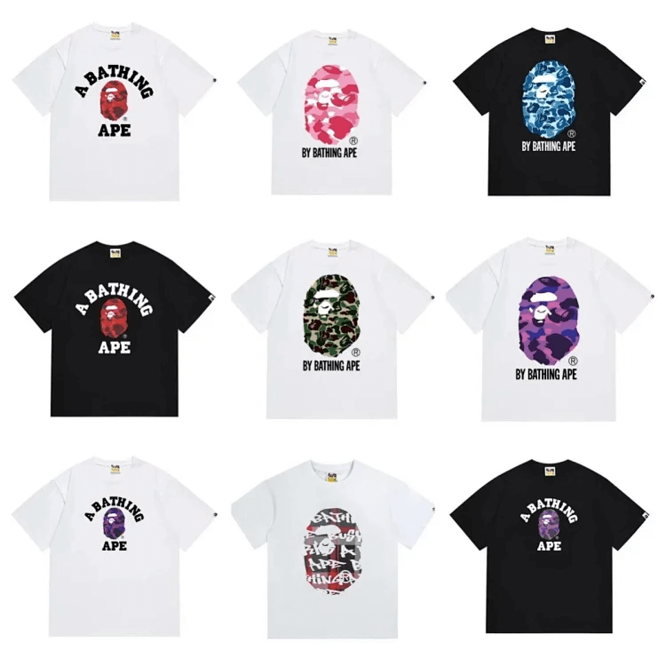 Men's tees, white/green, ABC Camo, Big Ape Head & Woodland Camo