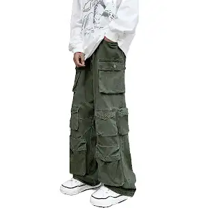 Multi-Pocket Cargo Pants Dark Green Pants