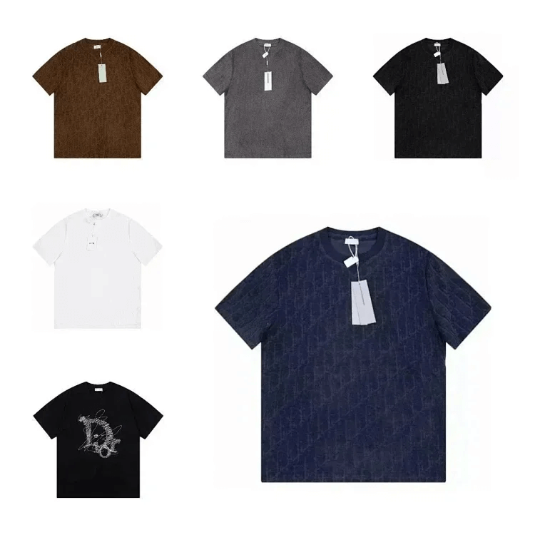 Navy cotton terry T-shirt, Oblique print