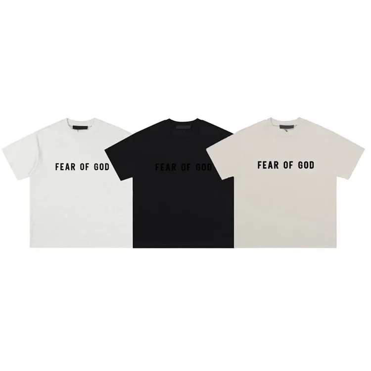 T-shirt with 'FEAR OF GOD' print in white, black, light gray/ivory