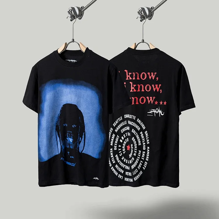 Travis Scott Utopia Tour Limited TS Retrato Short Sleeve Printed Black T-shirt with City Names Print
