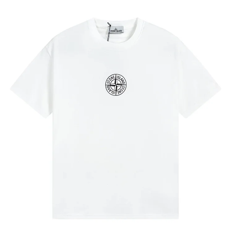 Stone Island Men's White Garment Dyed Cotton Jersey Tee with 'stamp Three' Print