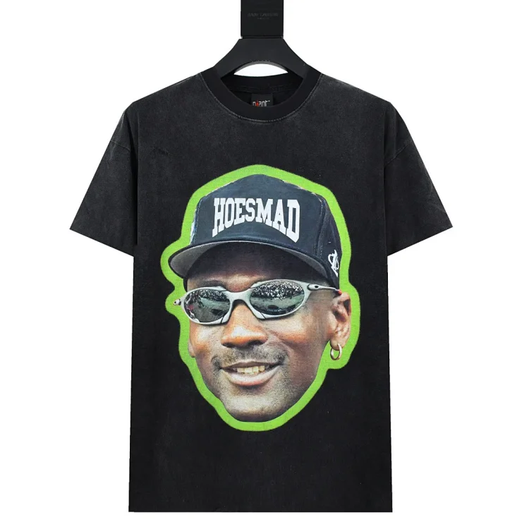 Michael Jordan Jordan portrait white ink direct printing washed distressed Vintage T-shirt