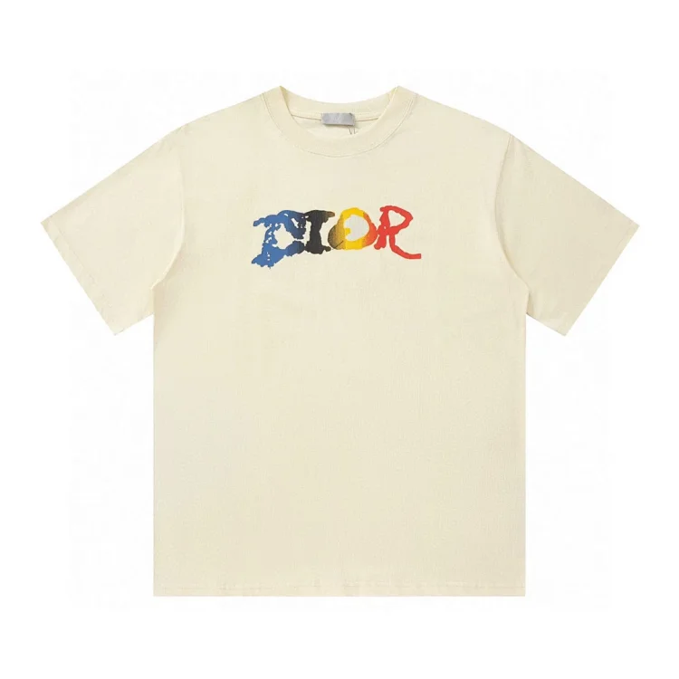 Baby T-Shirt in Light Beige Thick Cotton Jersey with DIOR Logo Print