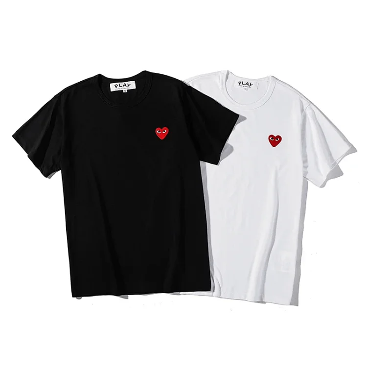 Play Embroidered red heart Tee, cotton short sleeves, for women & men, black