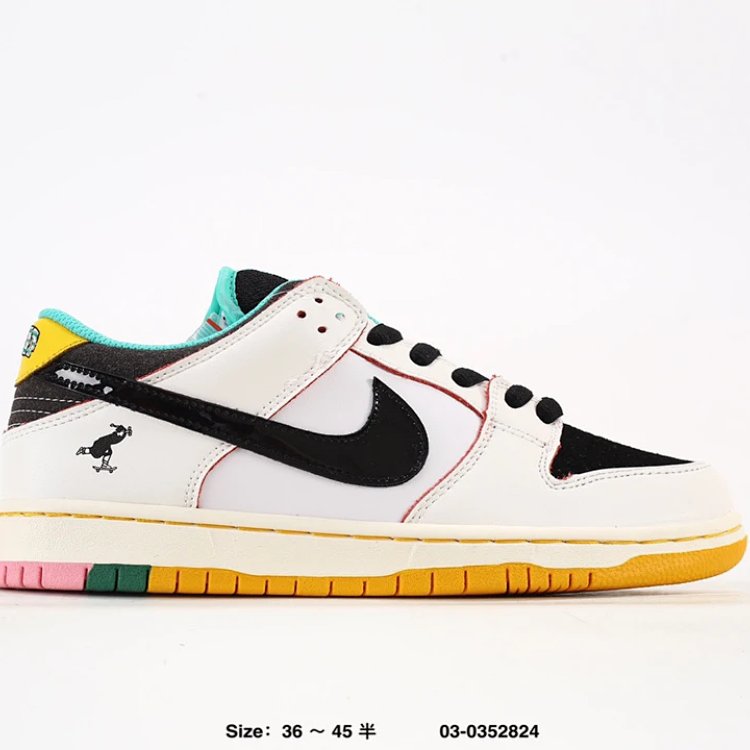 Nike Dunk Low Sneakers - White, Black, Yellow - Shoes