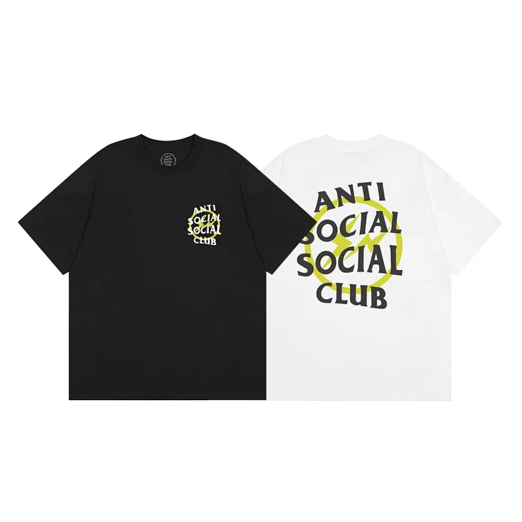 Anti Social Social Club x Fragment Yellow Bolt Tee  Black Men's T - shirt with logo print