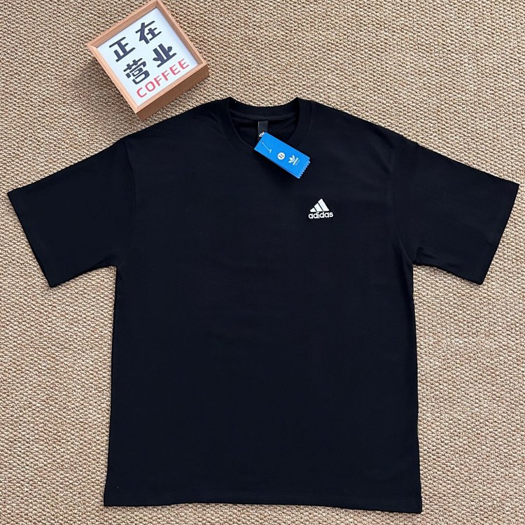 Black Short-sleeve Training Tee with White Wording by adidas