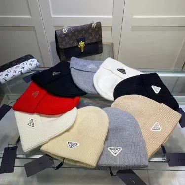 Prada Beanies Ribbed Knit Black, White, Red, Grey, Beige Mise