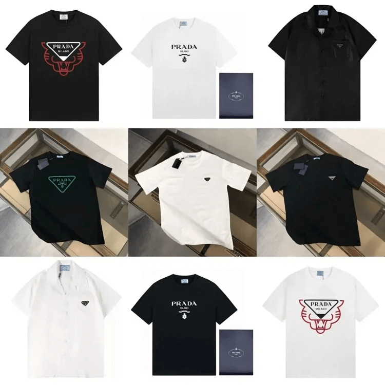 Prada Graphic and Logo T-Shirts Black White