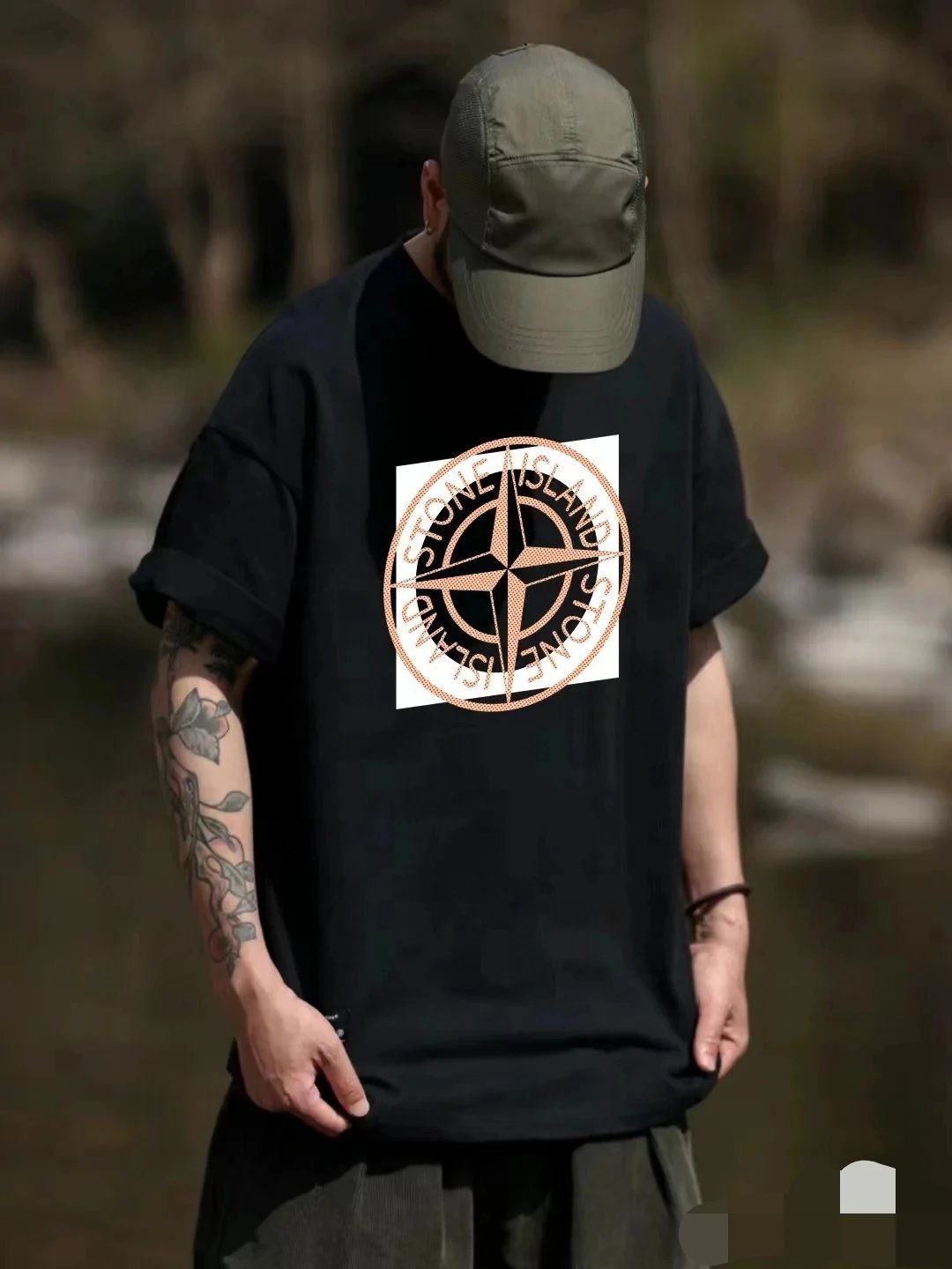 Stone Island Logo Print T-shirt Black