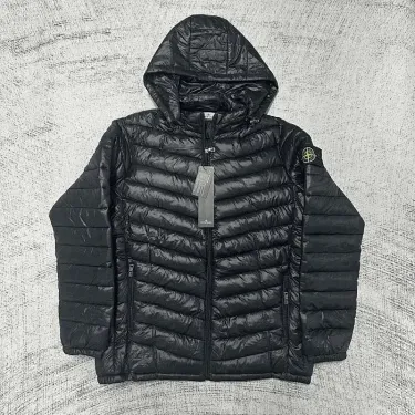 Stone Island Padded Hooded Jacket Black Jackets