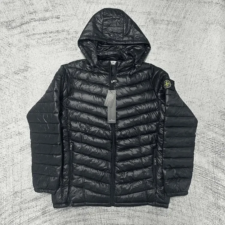 Stone Island Padded Hooded Jacket Black Jackets