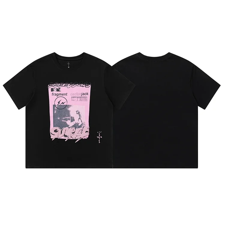 Travis Scott Cactus Jack x Fragment Design Lightning Fujiwara Hiroshi Letter Print T-shirt