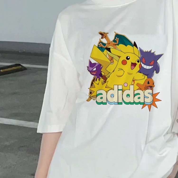 Adidas X Pokemon Pixeled Tshirt (White & Black), Men's & Kids Tops