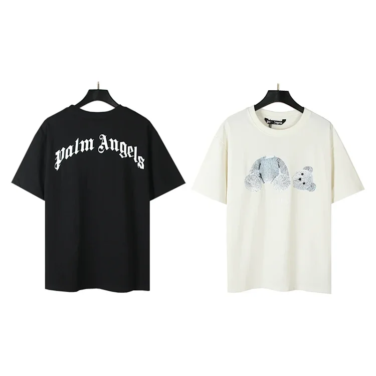 Palm Angels Black/White Shark/Bear T - Shirt with Prints