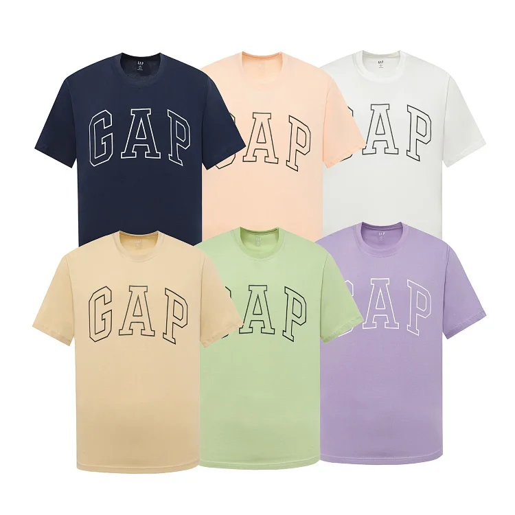Unisex loose round-neck short-sleeve cotton T-shirts with Logo in pink and purple