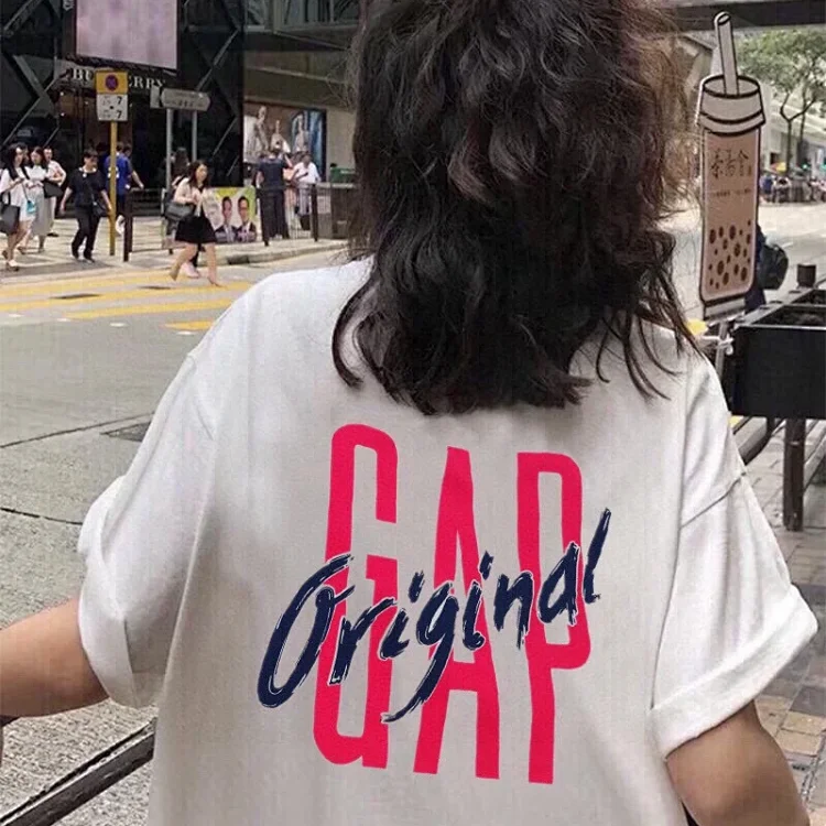 GAP Men's and Women's Short Sleeve T-shirts, Women's White XL with Combed Cotton and Letter Logo