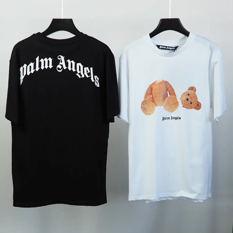 Brand New Palm Angels Broken Bear Cotton Men's T-shirt with bear graphic and brand print