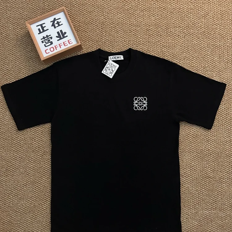 Black cotton Regular fit T-shirt with Anagram Logo