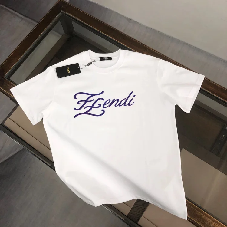 Modern Simple Round Neck Sleeveless T-shirt, 320g Double Combed Cotton, Unisex, White, FENDI Print