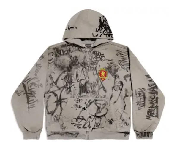 Vetements Graffiti Print Full-Zip Hoodie Gray Hoodies