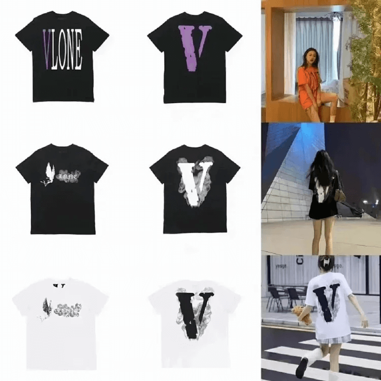 VLONE female couple V back print tee & smoke tee, men's, various prints/colors