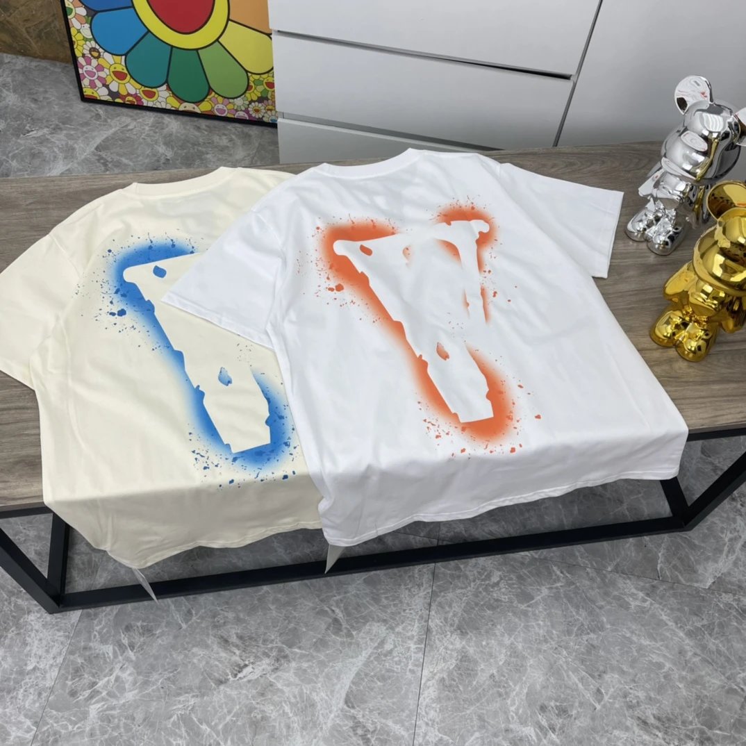 VLONE Spray Painted V Logo Tee - White/Orange & Cream/Blue