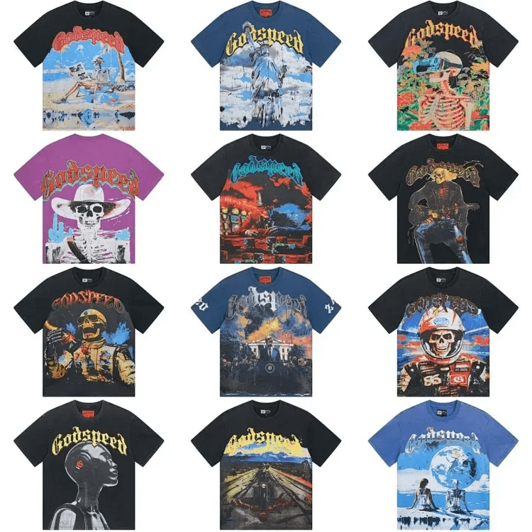 Wholesale Godspeed designer men's hip hop XXXL T-shirts, vintage washed black graphic tee, summer