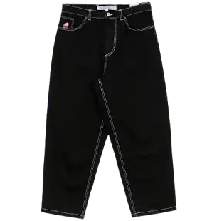 Wide-Leg Contrast Stitch Pants Black Pants